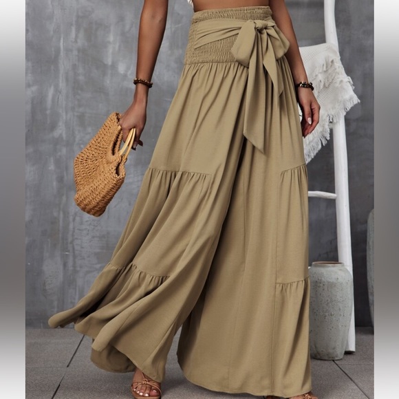 Boho High Waist Smocked Wide Leg Palazzo Pants - Picture 3 of 6